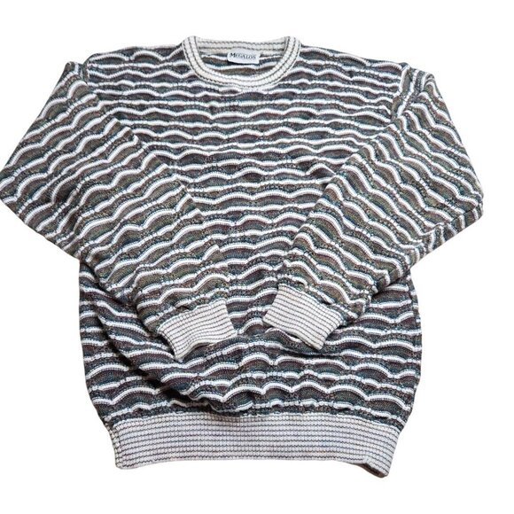 Vintage Megalos 3D Sweater Men LT Large Tall Multicolor Textured 80s Grandpa USA - Picture 1 of 11